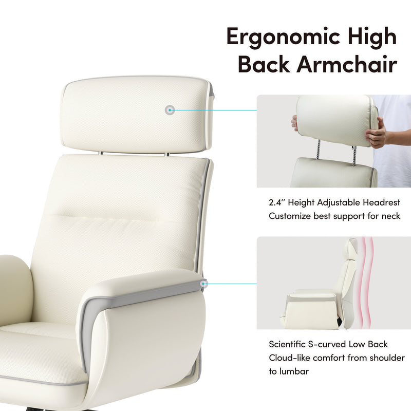 Eureka Ergonomic® Royal Executive Office Chair, Support up to 300 lb, 19.46"-22.26" Seat Height, White PU Leather Seat, White Faux Leather Back (EKAOC003OW) Each