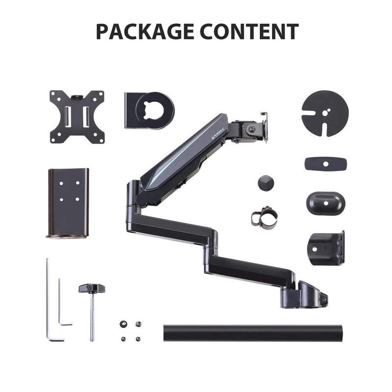 Eureka Ergonomic® Single Monitor Arm, For 32" Monitors, 90 deg Rotation, 35 deg Tilt, 360 deg Pan, Black, Supports 17.6 lbs (EKAMA0212P) Each