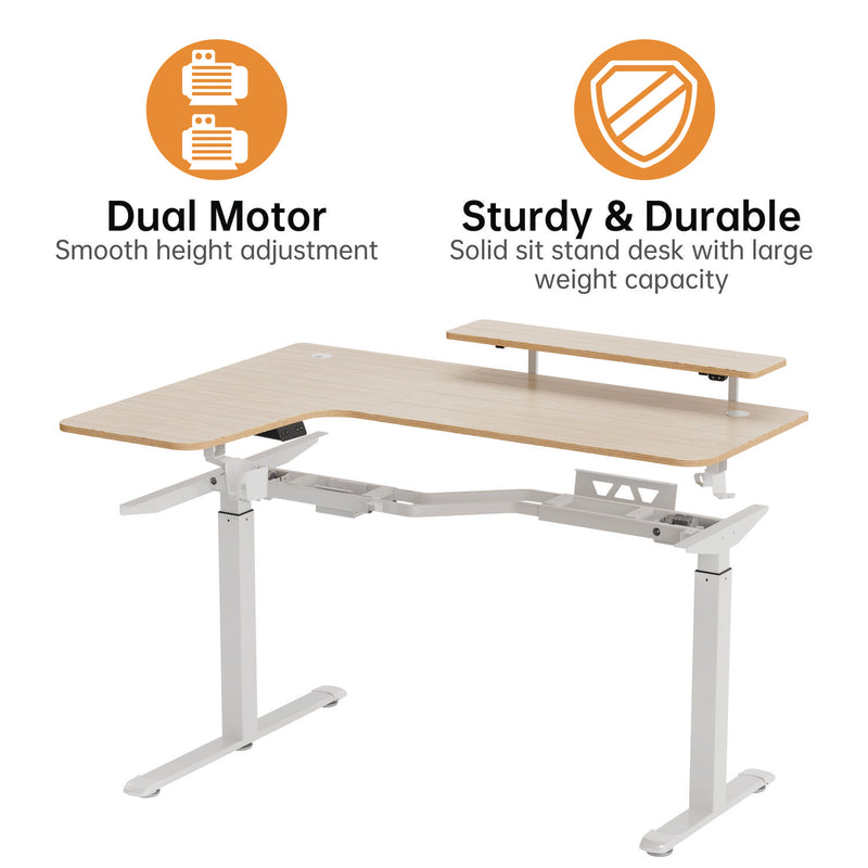 Eureka Ergonomic® L-Shaped Standing Desk with Keyboard Tray, Left Desk, 61.25" x 43.25" x 34.38" to 52.88", Maple White/White (EKAL60LMW) Each
