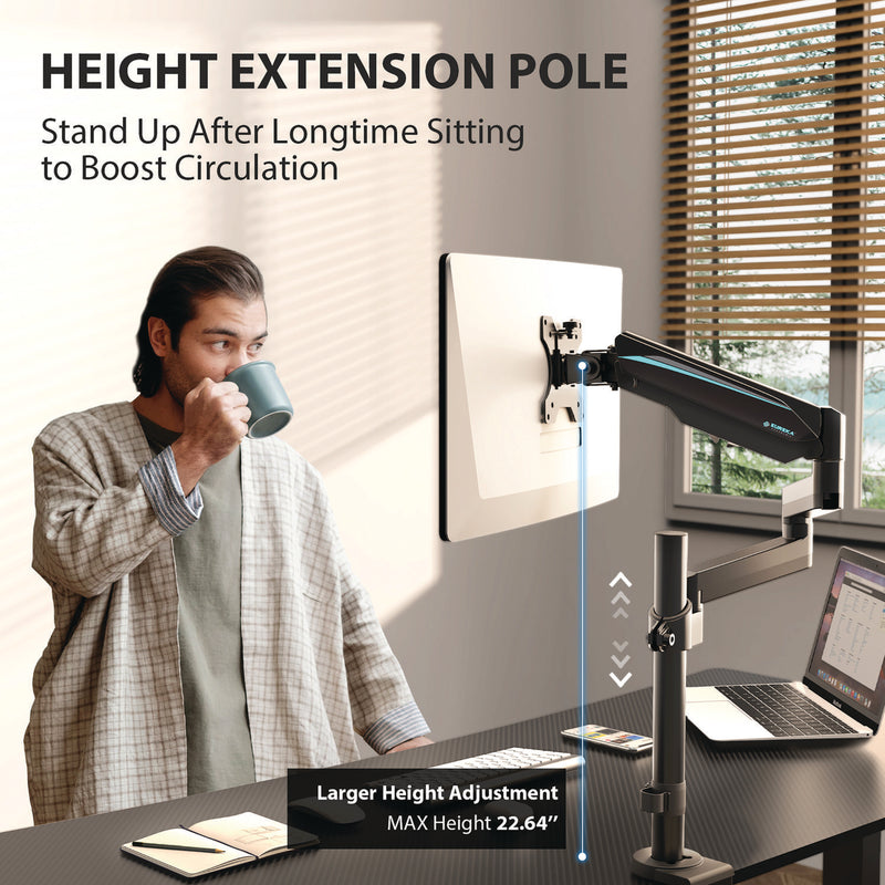 Eureka Ergonomic® Single Monitor Arm, For 32" Monitors, 90 deg Rotation, 35 deg Tilt, 360 deg Pan, Black, Supports 17.6 lbs (EKAMA0212P) Each