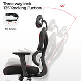 Eureka Ergonomic® Norn Ergonomic Chair, Supports Up to 275 lb, 18.11" to 22.04" Seat Height, Black/Red Mesh Seat/Back, Black Base (EKAGC06R) Each