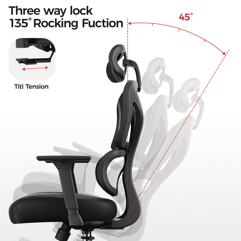 Eureka Ergonomic® Norn Ergonomic Chair, Supports Up to 275 lb, 18.11" to 22.04" Seat Height, Black/Gray Mesh Seat/Back, Black Base (EKAGC06GY) Each