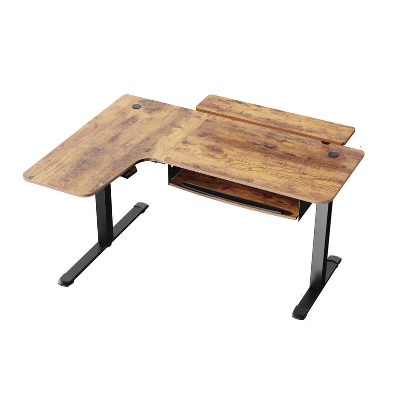 Eureka Ergonomic® L-Shaped Standing Desk with Keyboard Tray, Left Desk, 61.25" x 43.25" x 34.38" to 52.88", Rustic Brown/Black (EKAL60LRB) Each
