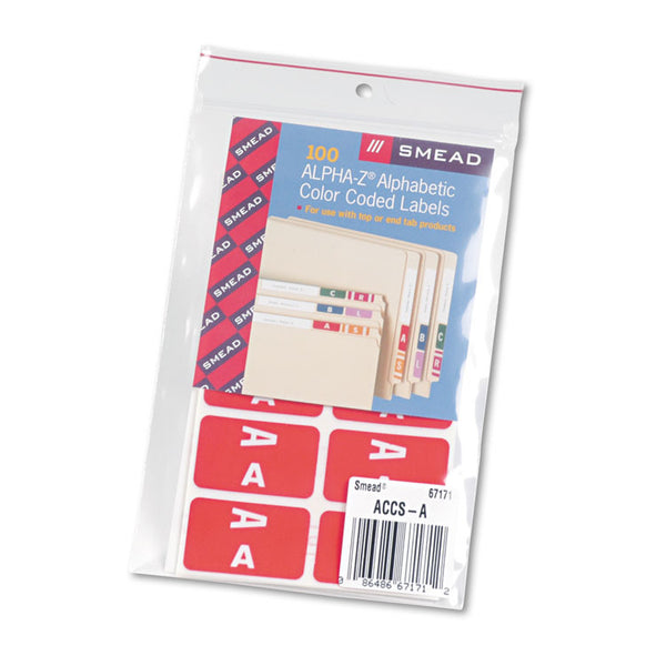 Smead™ AlphaZ Color-Coded Second Letter Alphabetical Labels, A, 1 x 1.63, Red, 10/Sheet, 10 Sheets/Pack (SMD67171)