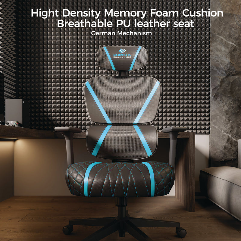 Eureka Ergonomic® Norn Ergonomic Chair, Supports Up to 275 lb, 18.11" to 22.04" Seat Height, Black/Blue Mesh Seat/Back, Black Base (EKAGC06BU) Each