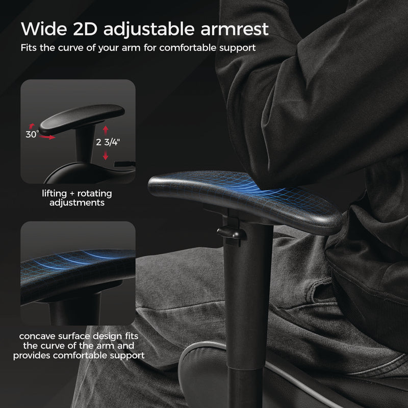 Eureka Ergonomic® Hector Ergonomic Chair, Supports Up to 300 lb, 20.25" - 24.25" Seat Height, Black PU Leather Seat, Black/Gray PU Leather Back (EKAGC07GY) Each