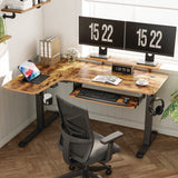 Eureka Ergonomic® L-Shaped Standing Desk with Keyboard Tray, Right Desk, 61.25" x 43.25" x 34.38" to 52.88", Rustic Brown/Black (EKAL61LRB) Each