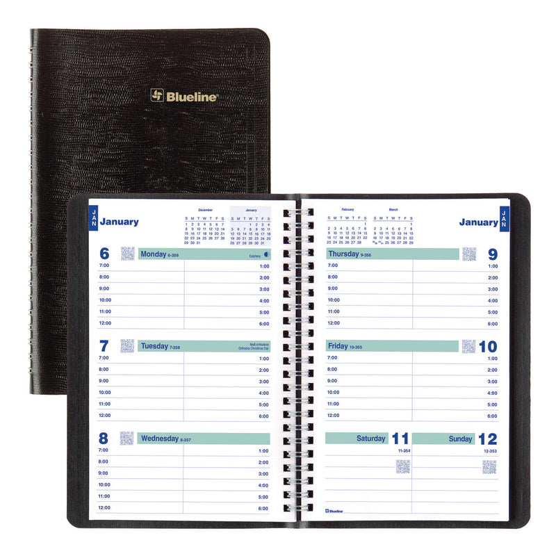 Blueline® Plan and Link Weekly Planner, 8" x 5", Black Cover, 12-Month (Jan to Dec): 2026 (REDC507581T) Each