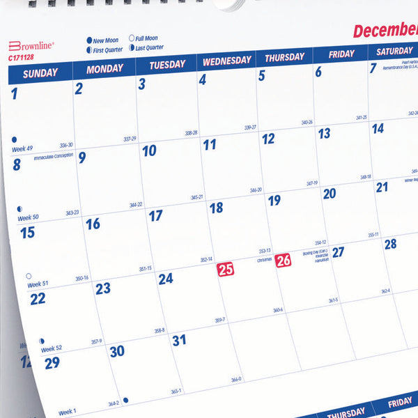 Brownline® Three-Month Wall Calendar, 12.25" x 27", White/Blue Sheets, 14-Month: Dec 2025 to Jan 2027 (REDC171128) Each