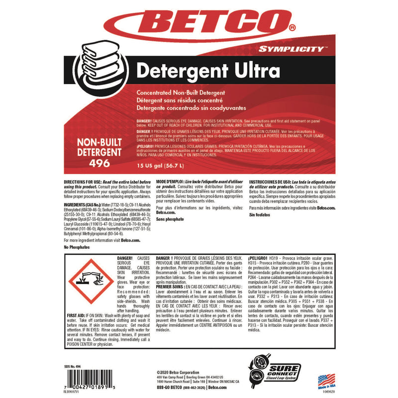 Betco Symplicity Detergent Ultra, Pleasant, 15 gal Drum (BET4967700) Each