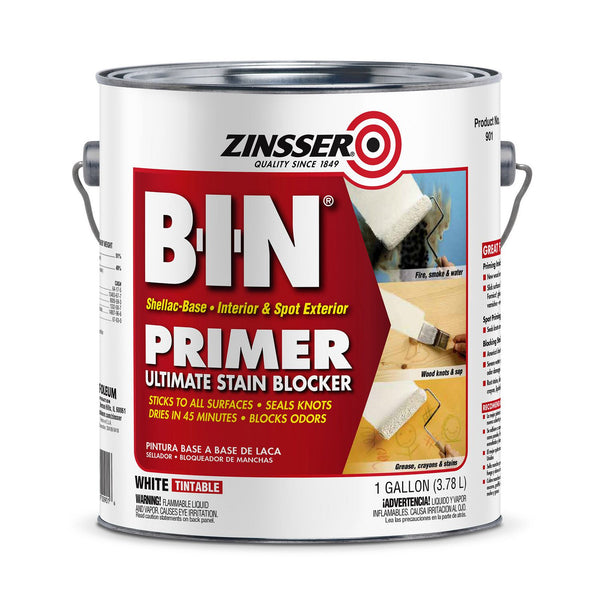 Zinsser® BIN Shellac-Base Interior and Spot Exterior Primer, Interior, Flat White, 1 gal Bucket/Pail, 4/Carton (RST901) Case of 4