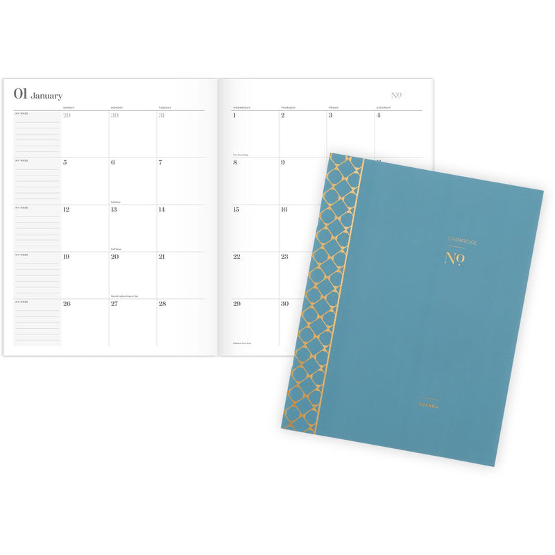 Cambridge® Workstyle Monthly Stitched Planner, Geometric Artwork, 11 x 8.5, Seaside Blue/Gold Cover, 12-Month (Jan to Dec): 2025 (AAG160609112) Each