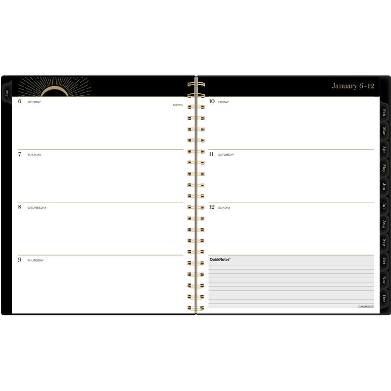 Cambridge® Radiate Weekly/Monthly Planner, Stylized Solar-Eclipse Artwork, 11 x 9.25, Black/Gold Cover, 12-Month (Jan to Dec): 2025 (AAG1725905) Each