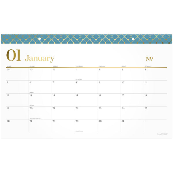 Cambridge® WorkStyle Compact Monthly Desk Pad Calendar, 17.75 x 11, White Sheets, Blue/Gold Headband, 12-Month (Jan to Dec): 2025 (AAG160670512) Each