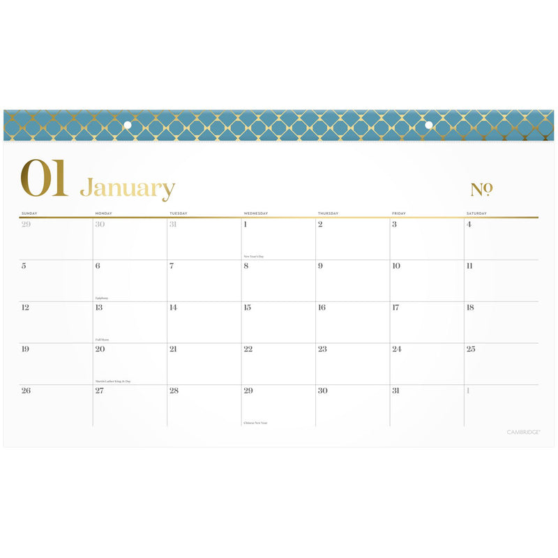 Cambridge® WorkStyle Compact Monthly Desk Pad Calendar, 17.75 x 11, White Sheets, Blue/Gold Headband, 12-Month (Jan to Dec): 2025 (AAG160670512) Each