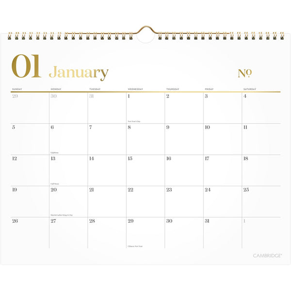 Cambridge® WorkStyle Monthly Wall Calendar, 15 x 12, White/Gold Sheets, 12-Month (Jan to Dec): 2025 (AAG1606707) Each