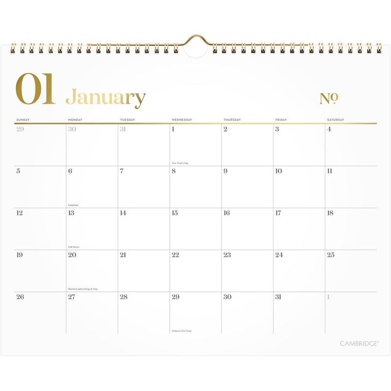 Cambridge® WorkStyle Monthly Wall Calendar, 15 x 12, White/Gold Sheets, 12-Month (Jan to Dec): 2025 (AAG1606707) Each