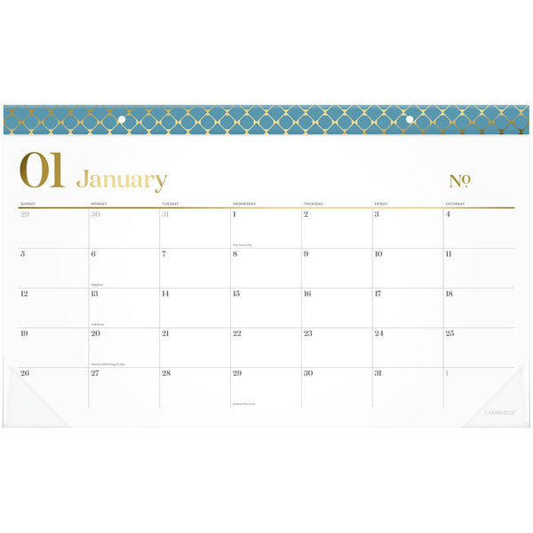 Cambridge® WorkStyle Compact Monthly Desk Pad Calendar, 17.75 x 11, White Sheets, Blue/Gold Headband, 12-Month (Jan to Dec): 2025 (AAG160670512) Each