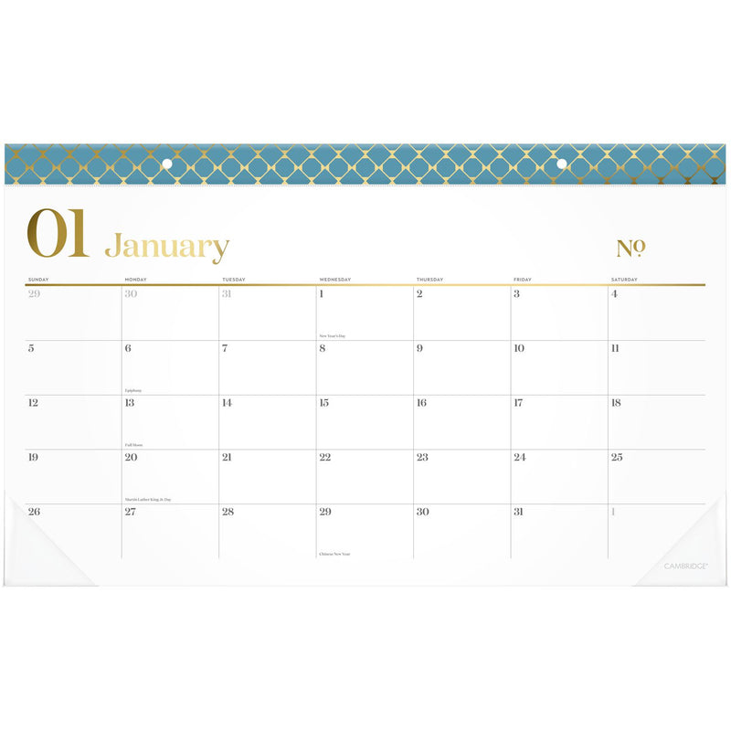 Cambridge® WorkStyle Compact Monthly Desk Pad Calendar, 17.75 x 11, White Sheets, Blue/Gold Headband, 12-Month (Jan to Dec): 2025 (AAG160670512) Each