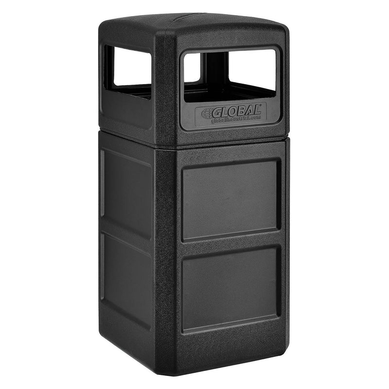 Global Industrial® Square Plastic Waste Receptacle, Dome Lid with Open Sides, 42 gal, Black (GBE641414BK) Each