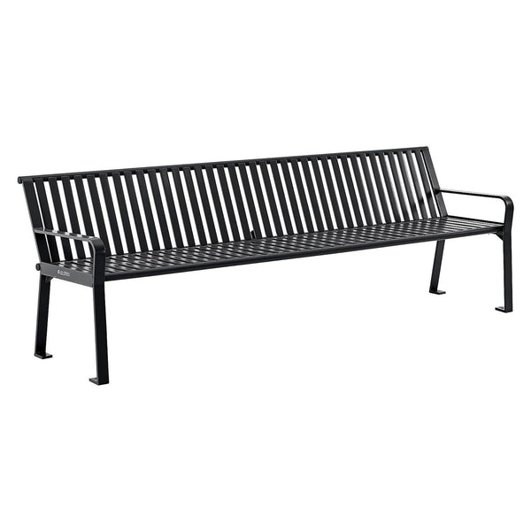 Global Industrial® Steel Slat Benches with Back, 96 x 26 x 31, Black (GBE694855BKKD) Each