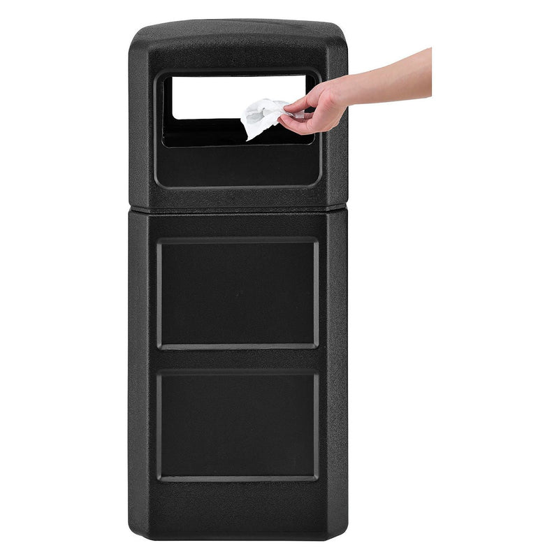Global Industrial® Square Plastic Waste Receptacle, Dome Lid with Open Sides, 42 gal, Black (GBE641414BK) Each