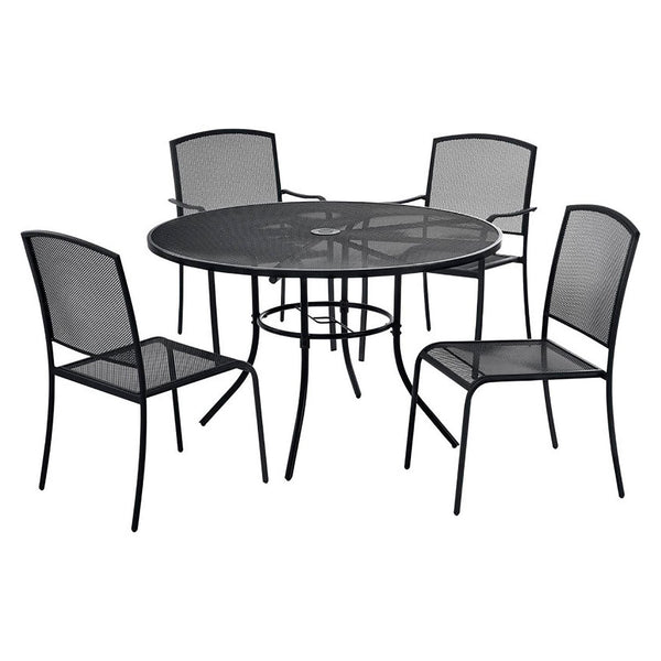Global Industrial® Interion Mesh Cafe Table and Chair Sets, Round, 48" Dia x 29"h, Black Top, Black Base/Legs (GBE695971) Each