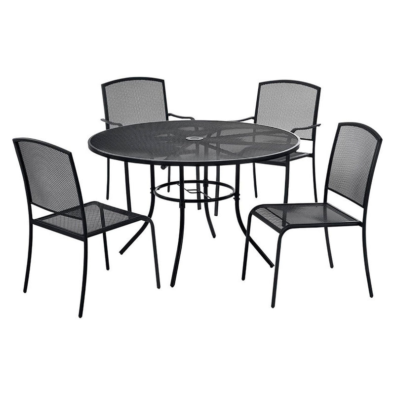 Global Industrial® Interion Mesh Cafe Table and Chair Sets, Round, 48" Dia x 29"h, Black Top, Black Base/Legs (GBE695971) Each