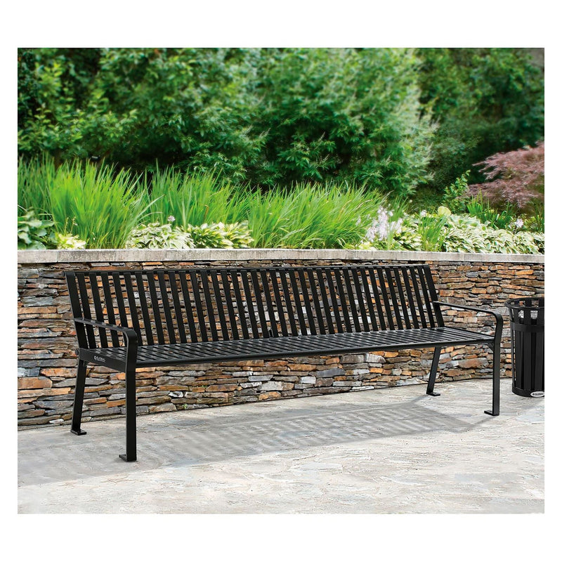 Global Industrial® Steel Slat Benches with Back, 96 x 26 x 31, Black (GBE694855BKKD) Each