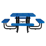 Global Industrial® Perforated Steel Picnic Table, Square, 81 x 81 x 29.5, Blue Top, Blue Base/Legs (GBE694551BL) Each