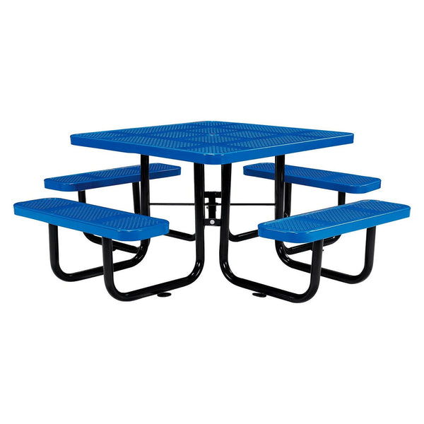 Global Industrial® Perforated Steel Picnic Table, Square, 81 x 81 x 29.5, Blue Top, Blue Base/Legs (GBE694551BL) Each