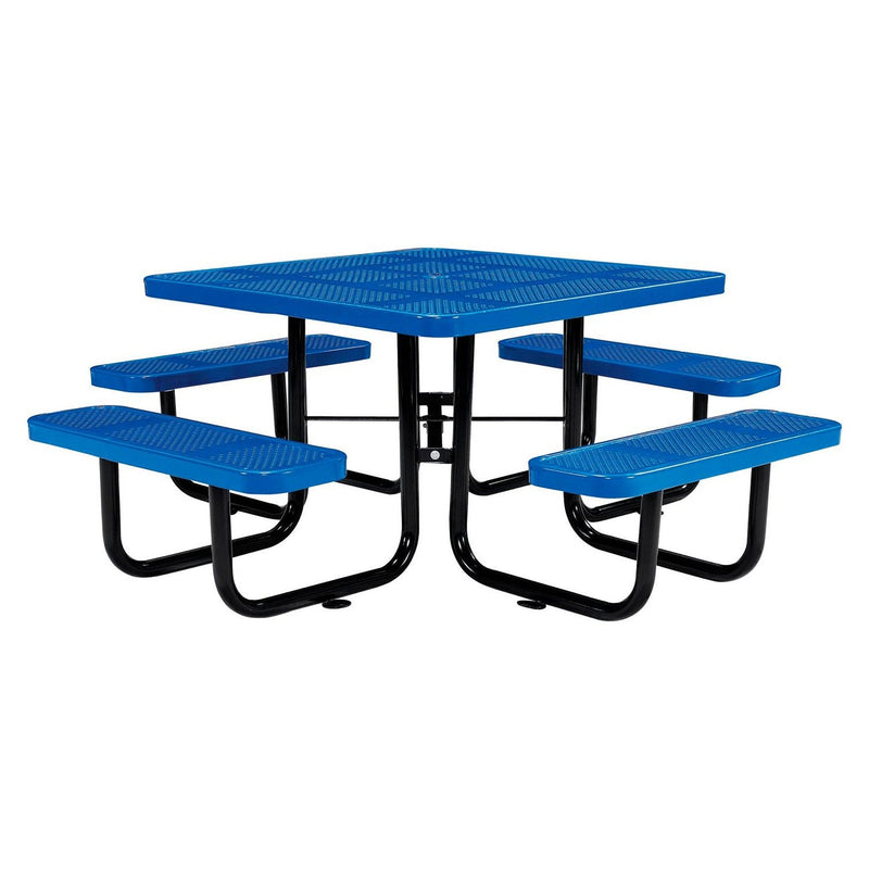 Global Industrial® Perforated Steel Picnic Table, Square, 81 x 81 x 29.5, Blue Top, Blue Base/Legs (GBE694551BL) Each