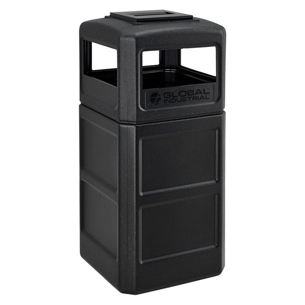Global Industrial® Square Plastic Waste Receptacle, Ashtray Lid with Open Sides, 42 gal, Black (GBE641540BK) Each