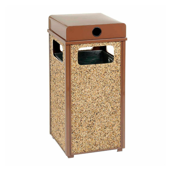 Global Industrial® Stone Panel All Weather Trash Receptacle Urn, 12 gal, Steel, Brown (GBE239576BN) Each