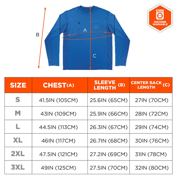 Ergodyne Chill-Its 6689 Cooling Long Sleeve Sun Shirt with UV Protection, X-Large, Blue (EGO12155) Each