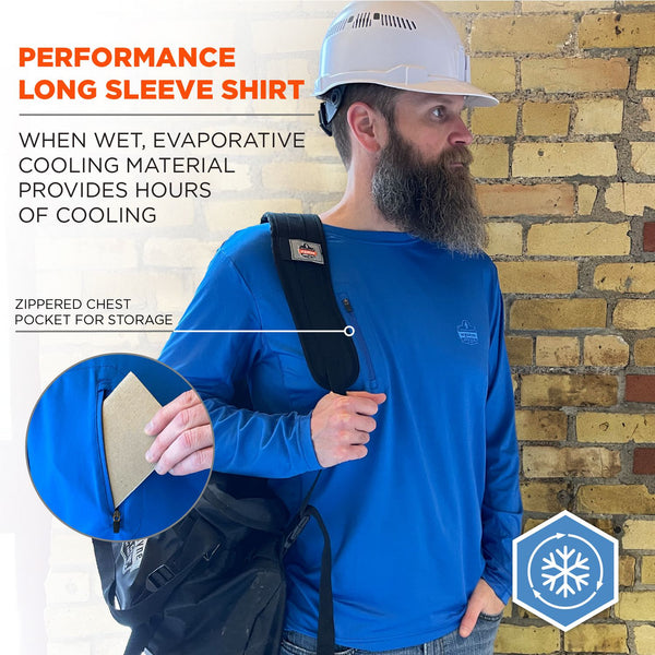Ergodyne Chill-Its 6689 Cooling Long Sleeve Sun Shirt with UV Protection, Large, Blue (EGO12154) Each