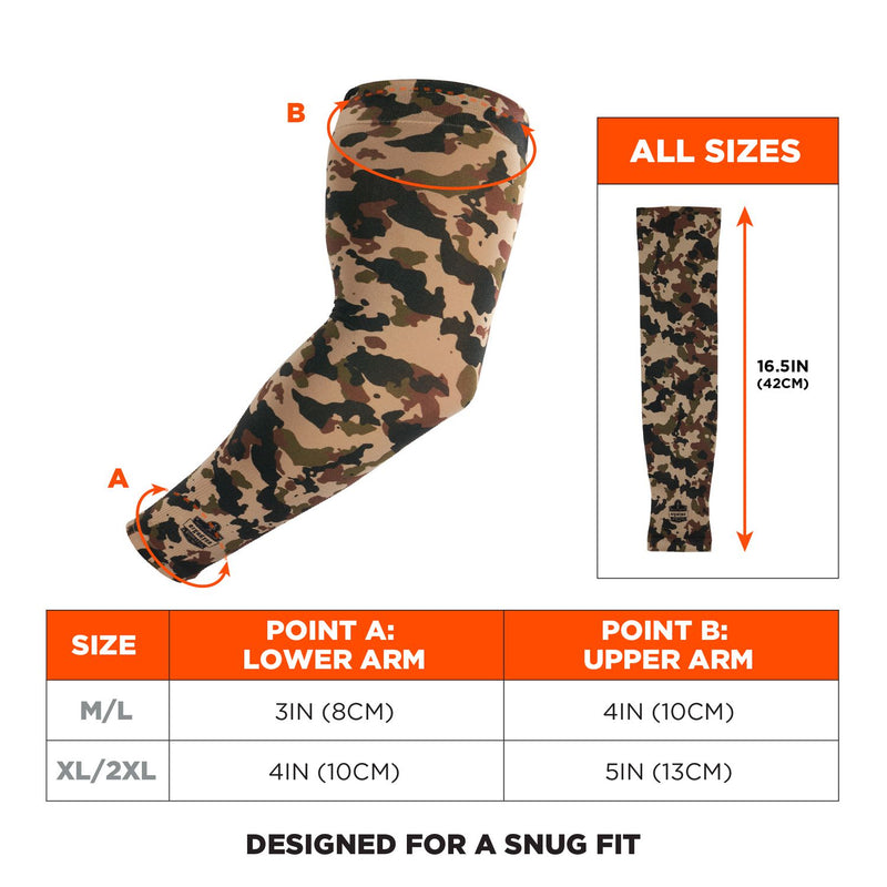 Ergodyne Chill-Its 6695 Sun Protection Arm Sleeves, Polyester/Spandex, Medium/Large, Camo (EGO12191) Each