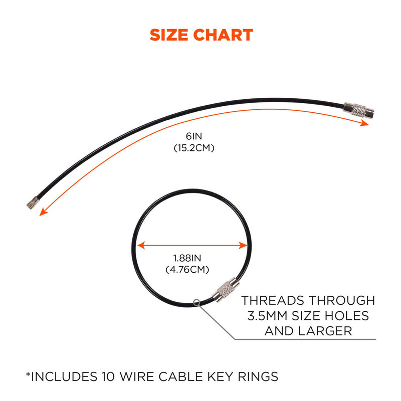 Ergodyne Arsenal 5719 Wire Cable Key Ring, 1.88" dia, Iron, Black, 10/Pack (EGO13722) Each