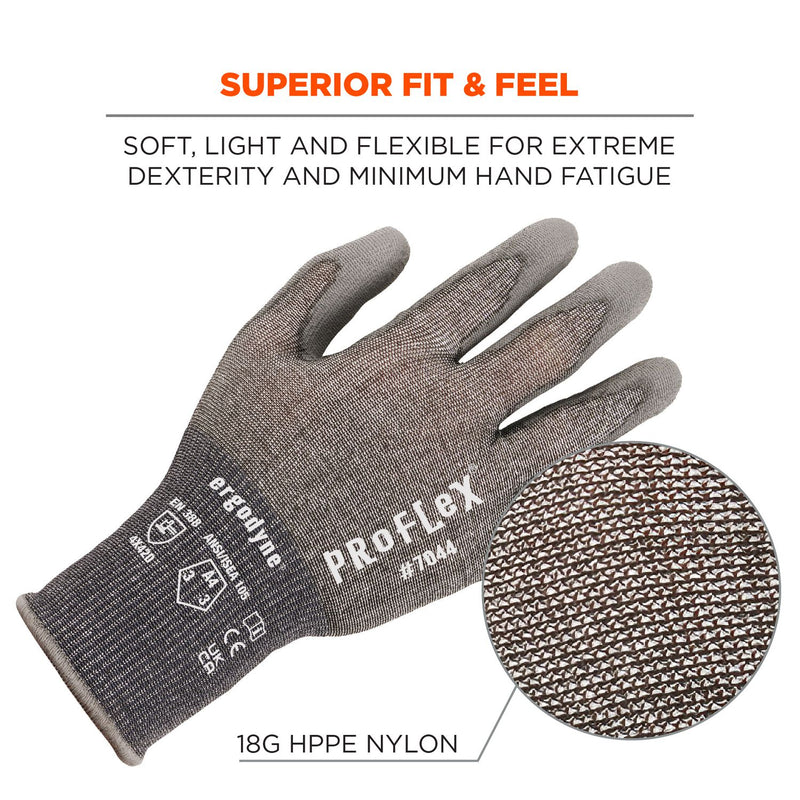 Ergodyne ProFlex 7044 ANSI A4 PU Coated CR Gloves, Gray, X-Small, Pair (EGO10491) 1 Pair