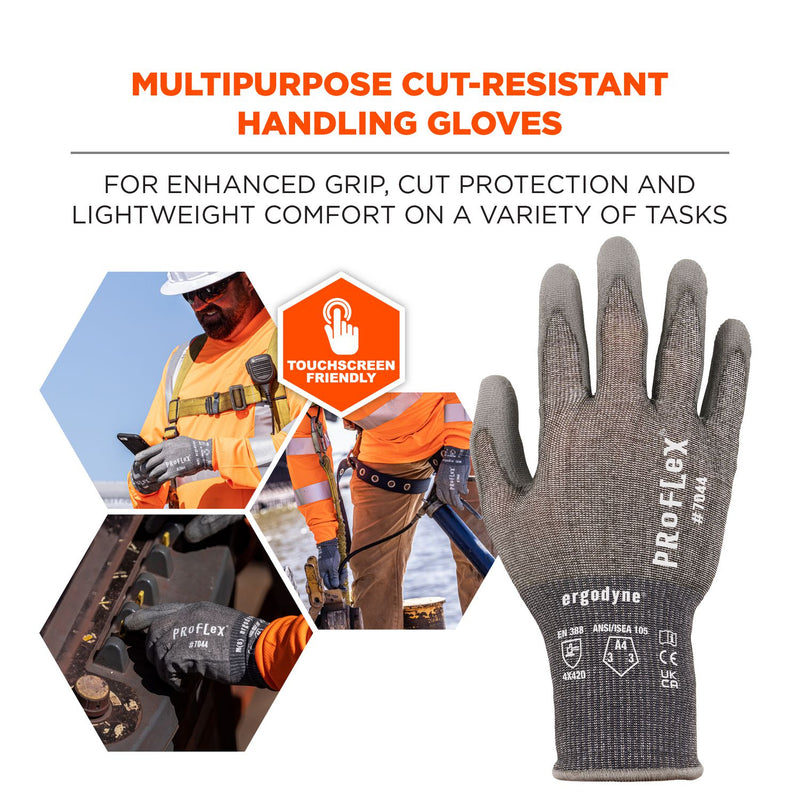 Ergodyne ProFlex 7044 ANSI A4 PU Coated CR Gloves, Gray, X-Small, Pair (EGO10491) 1 Pair