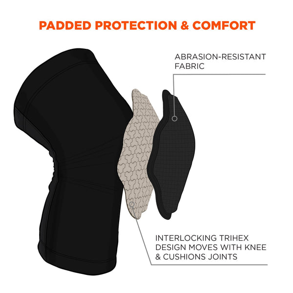 Ergodyne Proflex 525 Lightweight Padded Knee Sleeves, Slip-On, Medium/Large, Black, Pair (EGO18526) 1 Pair
