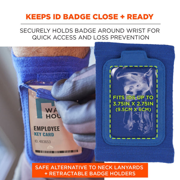 Ergodyne Squids 3388 Wrist ID/Badge Holder, Vertical, Blue 3.5 x 5.5 Holder, 2.75 x 3.75 Insert (EGO19963) Each