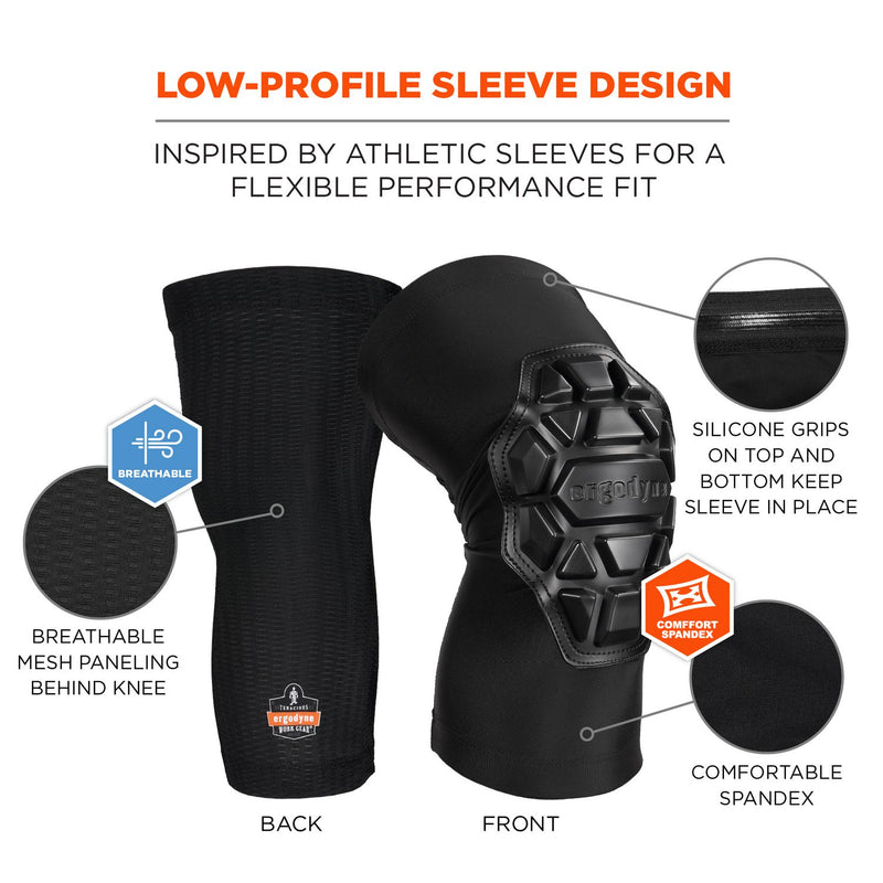 Ergodyne ProFlex 550 Padded Knee Sleeves with 3-Layer Foam Cap, Slip-On, X-Large+, Black, Pair (EGO18553) 1 Pair
