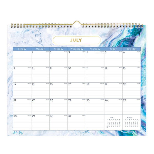 Blue Sky® Gemma Academic Wall Calendar, Geode Artwork, 15" x 12", White/Blue Sheets, 12-Month (July to June): 2025 to 2026 (BLS147010) Each