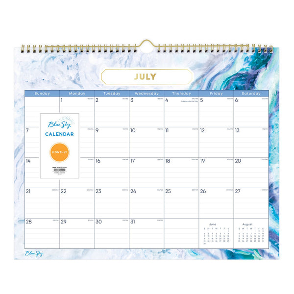 Blue Sky® Gemma Academic Wall Calendar, Geode Artwork, 15" x 12", White/Blue Sheets, 12-Month (July to June): 2025 to 2026 (BLS147010) Each