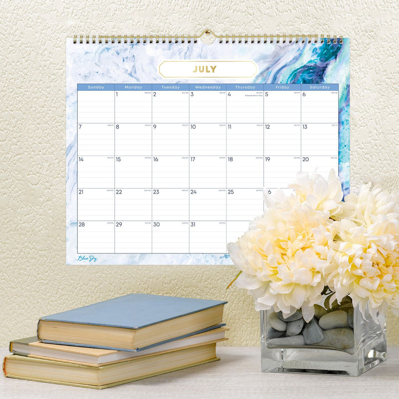 Blue Sky® Gemma Academic Wall Calendar, Geode Artwork, 15" x 12", White/Blue Sheets, 12-Month (July to June): 2025 to 2026 (BLS147010) Each