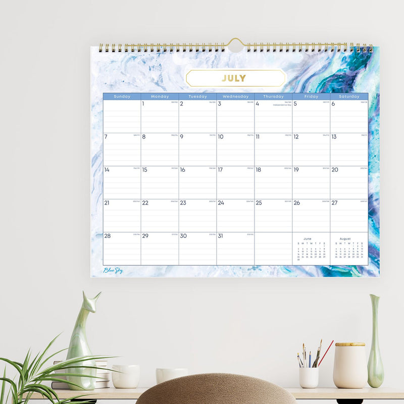 Blue Sky® Gemma Academic Wall Calendar, Geode Artwork, 15" x 12", White/Blue Sheets, 12-Month (July to June): 2025 to 2026 (BLS147010) Each