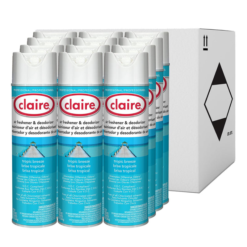 Claire Aerosol Air Freshener and Deodorizer, Tropic Breeze, 10 oz Aerosol Spray, 12 Cans (CGC165) Each