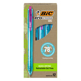 BIC Ecolutions Gel Pen, Retractable, Medium 1 mm, Assorted Ink, Blue Barrel, Dozen (BICBICRGLE11AST) 1 Dozen