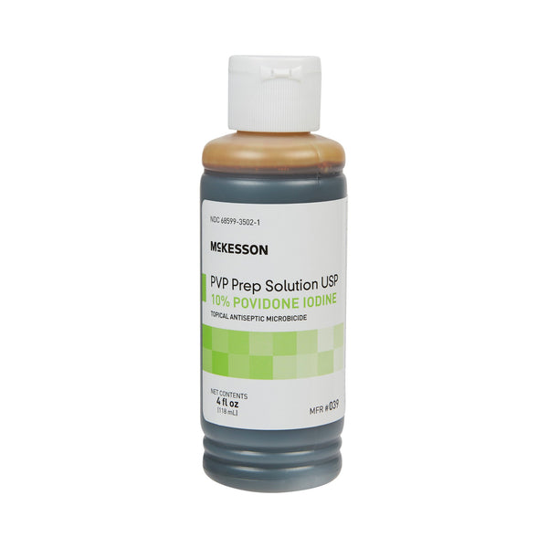 McKesson Skin Prep Solution 4 oz. Flip-Top Bottle 10% Strength Povidone-Iodine NonSterile (1043539_CS) 36/CS